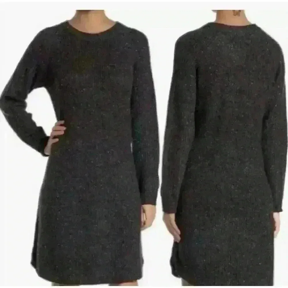 Madewell Wool‎ Blend Curved Hem Donegal Sweater Dress Size S Charcoal Gray